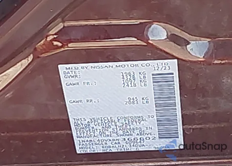 2024 Nissan Altima Sv Fwd from USA, damaged, VIN 1N4BL4DVXRN366602